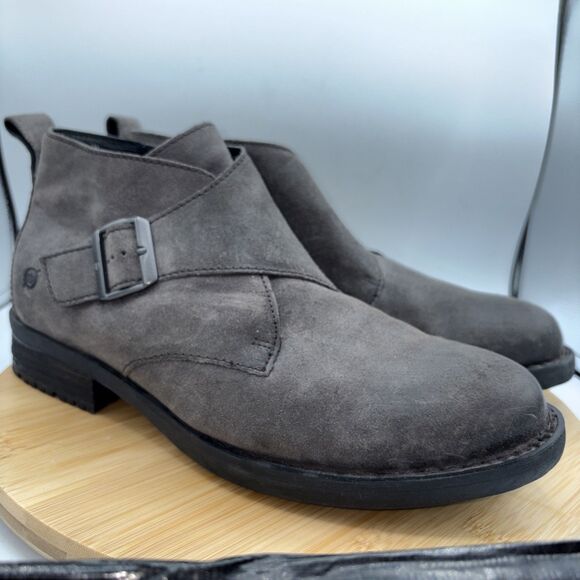 Born Gray Distressed Suede Monk Strap Ankle Boots Men’s US 11 Buckle Shoes Lug - Picture 1 of 10